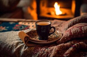 Coffee mug and blanket in Christmas style with photo