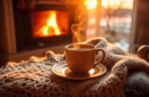 Coffee mug and blanket in Christmas style with photo