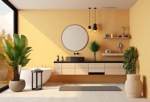 Washbasin and bathroom in white modern style with Generative AI photo