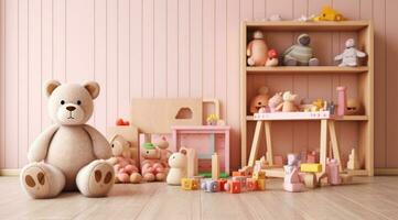Living room for children and dolls with Generative AI photo