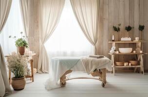 Spa room in earth tone style with photo