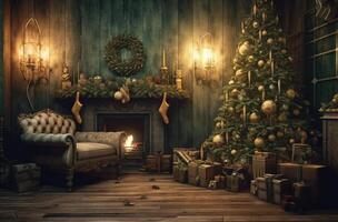 Living room decorated in Christmas style with photo