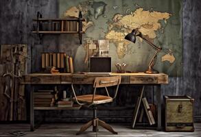 Office room in vintage style with photo