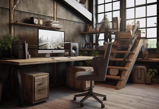 Office room in vintage style with photo