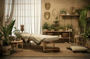Spa room in earth tone style with Generative AI photo