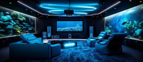 Home theater in modern style with Generative AI photo