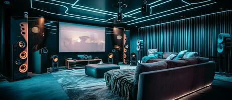 Home theater in modern style with Generative AI photo