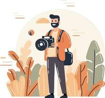 Hand Drawn Cameraman with a camera in flat style vector