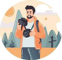 Hand Drawn Cameraman with a camera in flat style vector