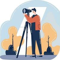 Hand Drawn Cameraman with a camera in flat style vector