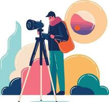 Hand Drawn Cameraman with a camera in flat style vector