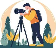 Hand Drawn Cameraman with a camera in flat style vector