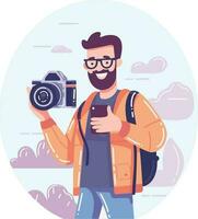 Hand Drawn Cameraman with a camera in flat style vector