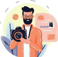 Hand Drawn Cameraman with a camera in flat style vector