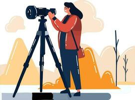 Hand Drawn Cameraman with a camera in flat style vector