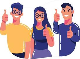 Hand Drawn Smiling character posing thumbs up in flat style vector