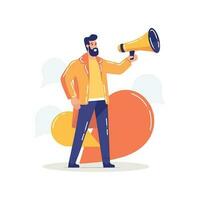 Hand Drawn man with megaphone in flat style vector