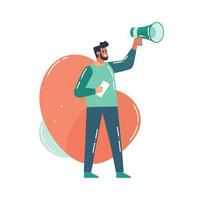 Hand Drawn man with megaphone in flat style vector