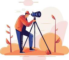 Hand Drawn Cameraman with a camera in flat style vector