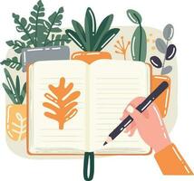 Hand Drawn notebook with flowers in flat style vector