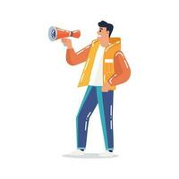 Hand Drawn man with megaphone in flat style vector