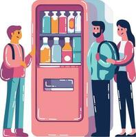 Hand Drawn Businessmen standing and talking in front of a water vending machine in flat style vector