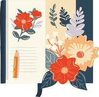 mano dibujado cuaderno con flores en plano estilo vector