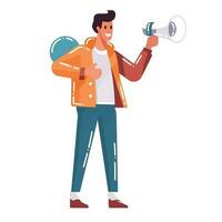 Hand Drawn man with megaphone in flat style vector