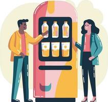 Hand Drawn Businessmen standing and talking in front of a water vending machine in flat style vector