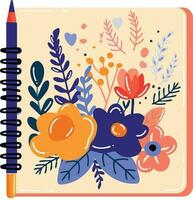 Hand Drawn notebook with flowers in flat style vector