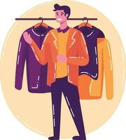 Hand Drawn smiling man with wardrobe in flat style vector