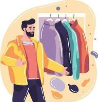 Hand Drawn smiling man with wardrobe in flat style vector