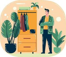 Hand Drawn smiling man with wardrobe in flat style vector