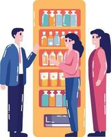 Hand Drawn Businessmen standing and talking in front of a water vending machine in flat style vector