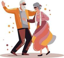 Hand Drawn Happy elderly couple dancing in flat style vector