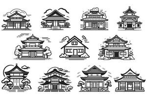 Hand Drawn minimalist Japanese house logo in flat style vector
