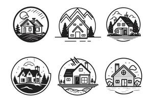 Hand Drawn vintage house logo in flat style vector