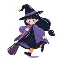 Hand Drawn cute witch in flat style vector