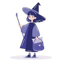 Hand Drawn cute witch in flat style vector