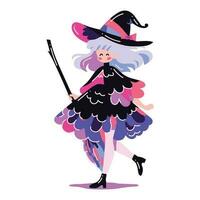 Hand Drawn cute witch in flat style vector