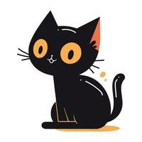 mano dibujado linda negro gato en plano estilo vector