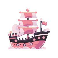 Hand Drawn cute pirate ship in flat style vector