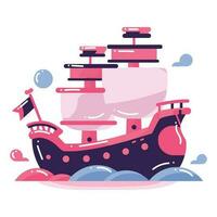 Hand Drawn cute pirate ship in flat style vector