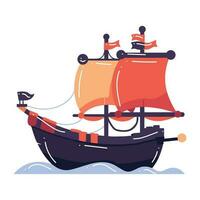 Hand Drawn cute pirate ship in flat style vector