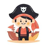 mano dibujado linda niño pirata en plano estilo vector