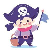 Hand Drawn cute kid pirate in flat style vector