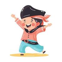 Hand Drawn cute kid pirate in flat style vector