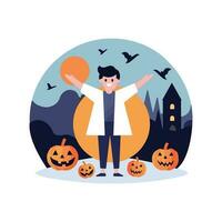 Hand Drawn halloween cute vampire in flat style vector