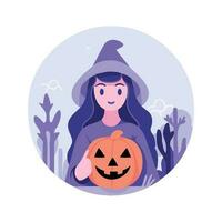 Hand Drawn Halloween cute witch in flat style vector