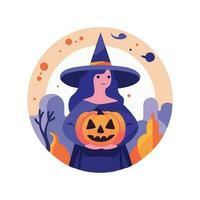 Hand Drawn Halloween cute witch in flat style vector